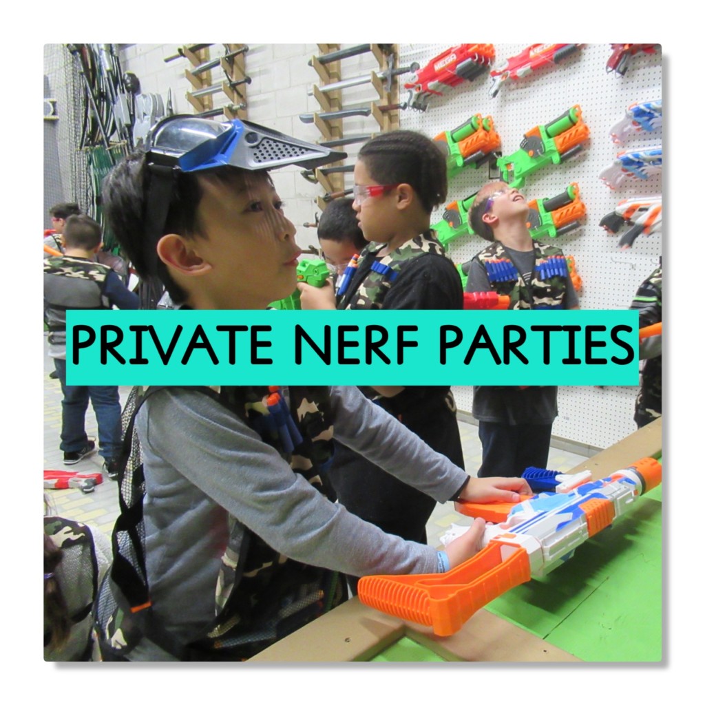 kids preparing for nerf battle by gearing up in the training area