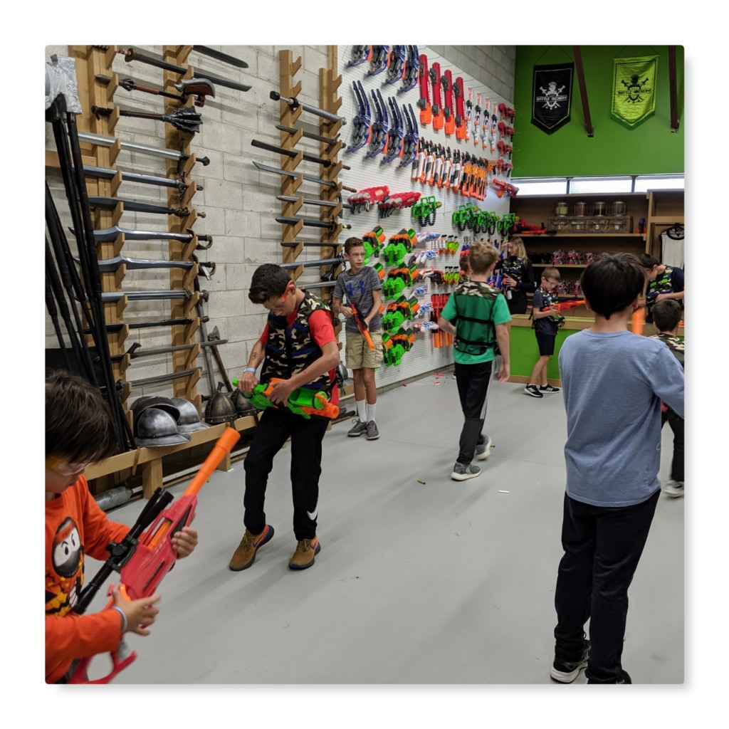 nerf wars kids birthday party choosing their nerf guns
